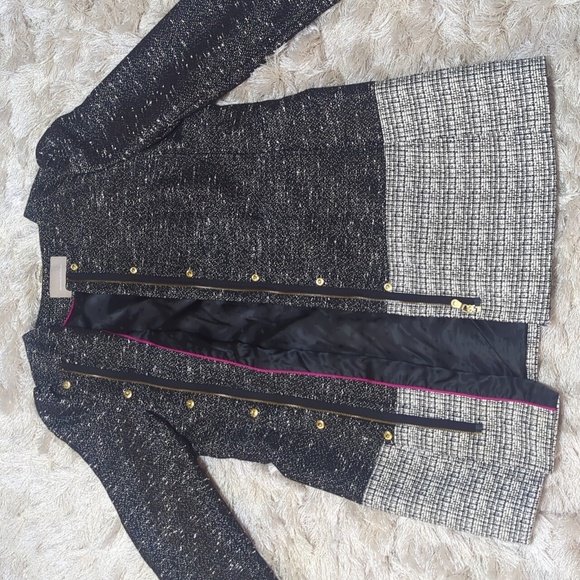 Banana Republic Colorblock Black White Tweed Coat XL - Picture 4 of 10